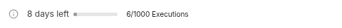n8n Cloud trial top bar showing 6 of 1000 executions used